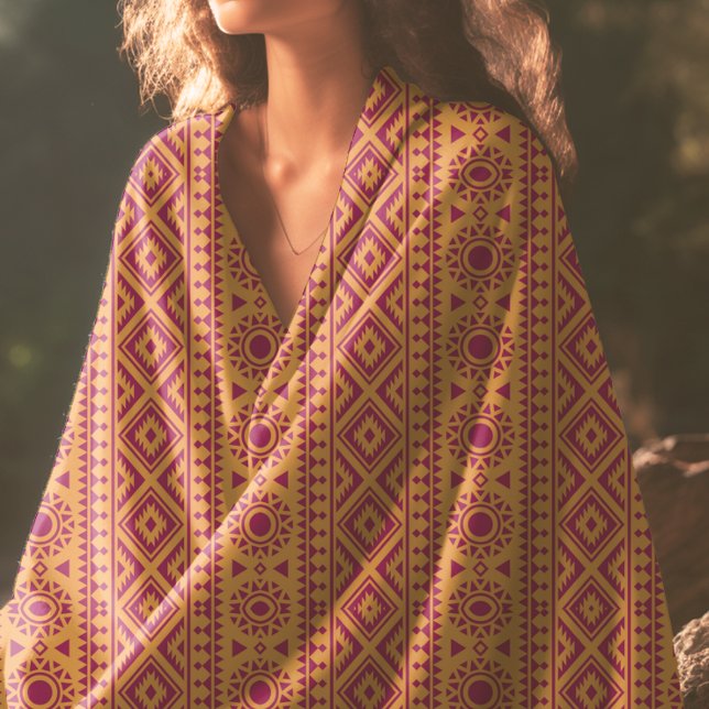 Toalha De Praia Padrão aztec e mostardas vermelhas (Criador carregado)