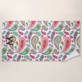 Toalha De Praia Padrão Boho Paisley multicolor menina monograma Th