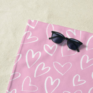 Toalha De Praia Padrão cardíaco branco-rosa-bebê