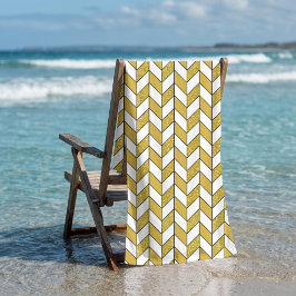 Toalha De Praia Padrão Chevron de Espinha de Peixe em Ouro Elegant
