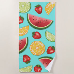 Toalha De Praia Padrão Colorido De Frutas De Melão De Citrino Mora