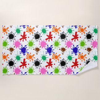 Toalha De Praia Padrão Colorido de Pintas em Branco