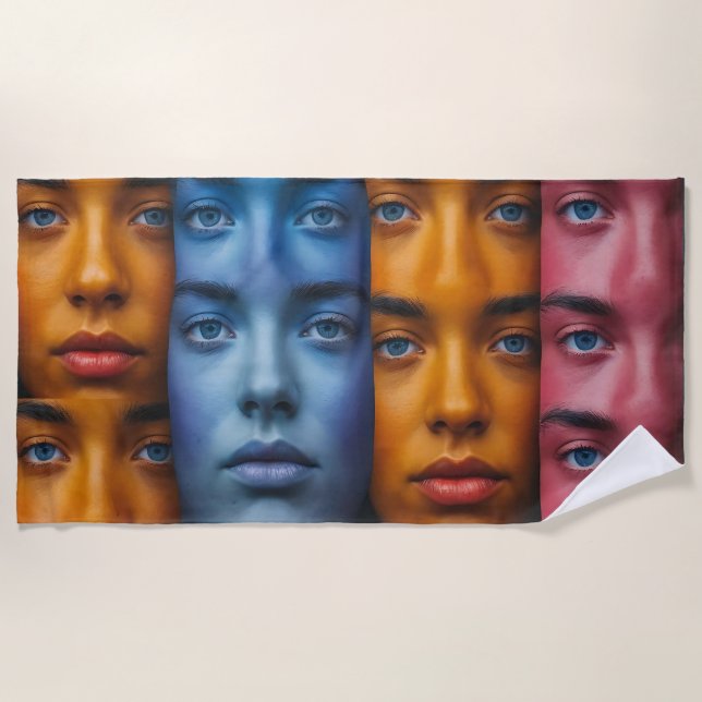 Toalha De Praia Padrão Colorido Faces (Frente)