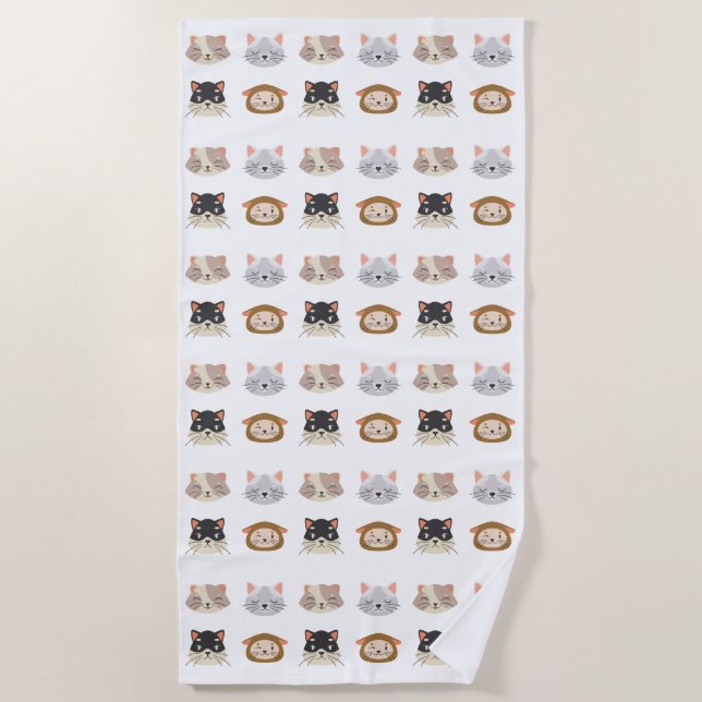 Toalha De Praia Padrão com Cabeças de Gato Fofo (Frente)