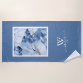 Toalha De Praia padrão costeiro abstrato de mármore azul