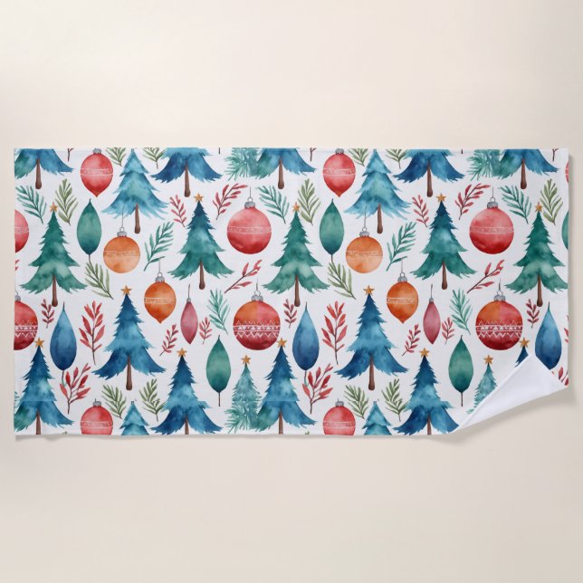 Toalha De Praia Padrão da árvore de Natal (Frente)
