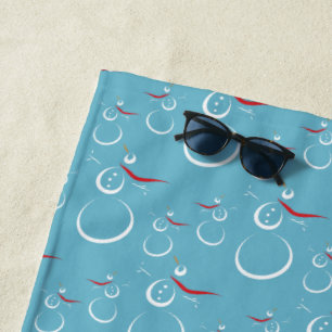 Toalha De Praia Padrão da Família de Snowman Cute em Cyan Winter