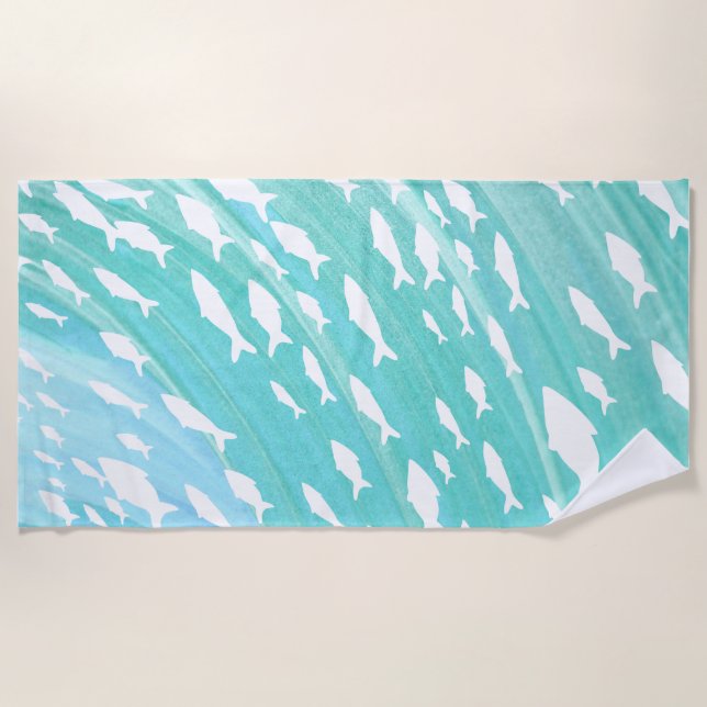 Toalha De Praia Padrão de Aqua Ocean Fish Beachy (Frente)