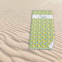 Toalha De Praia Padrão de aquarela de limão amarelo-russo