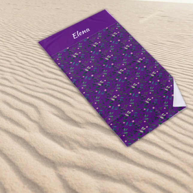 Toalha De Praia Padrão de aquarela nome verde folha púrpura (Criador carregado)