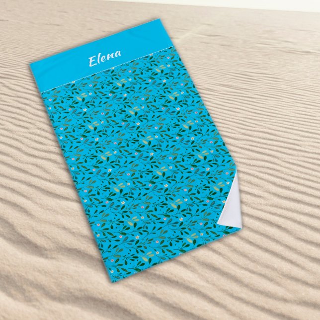 Toalha De Praia Padrão de aquarela verde nome da folha céu azul (Criador carregado)