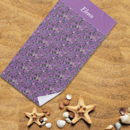 Toalha De Praia Padrão de aquarela verde nome da folha lavanda