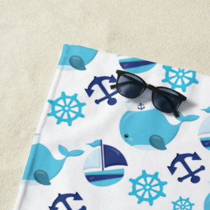 Toalha De Praia Padrão De Baleias, Baleias Cutas, Baleias Azuis