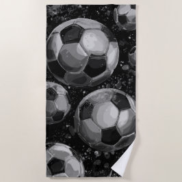 Toalha De Praia Padrão de Bola de Futebol Preto e Branco – Esporte