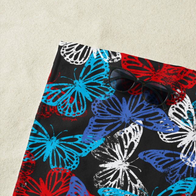 Toalha De Praia Padrão de Borboleta Patriótica Vermelha e Branca A (In Situ)