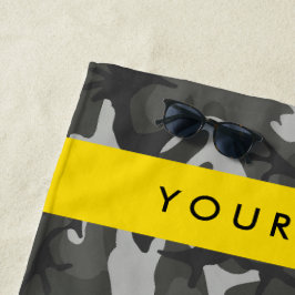 Toalha De Praia Padrão de Camuflagem Cinza, Seu nome, Personalize
