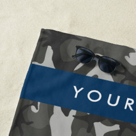 Toalha De Praia Padrão de Camuflagem Cinza, Seu nome, Personalize