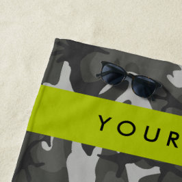 Toalha De Praia Padrão de Camuflagem Cinza, Seu nome, Personalize