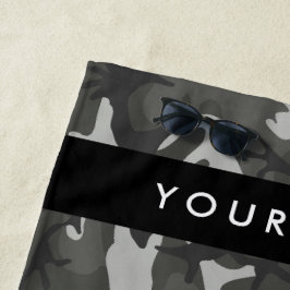 Toalha De Praia Padrão de Camuflagem Cinza, Seu nome, Personalize