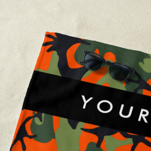 Toalha De Praia Padrão de Camuflagem Laranja, Seu nome, Personaliz