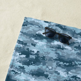 Toalha De Praia Padrão de camuflagem pixelada militar azul