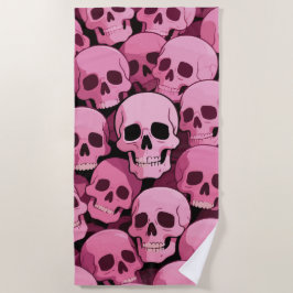 Toalha De Praia Padrão de Caveira Rosa – Design Gótico Ousado