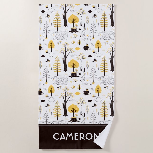 Toalha De Praia Padrão de Cena de Florestas de Ouro Bonito (Frente)