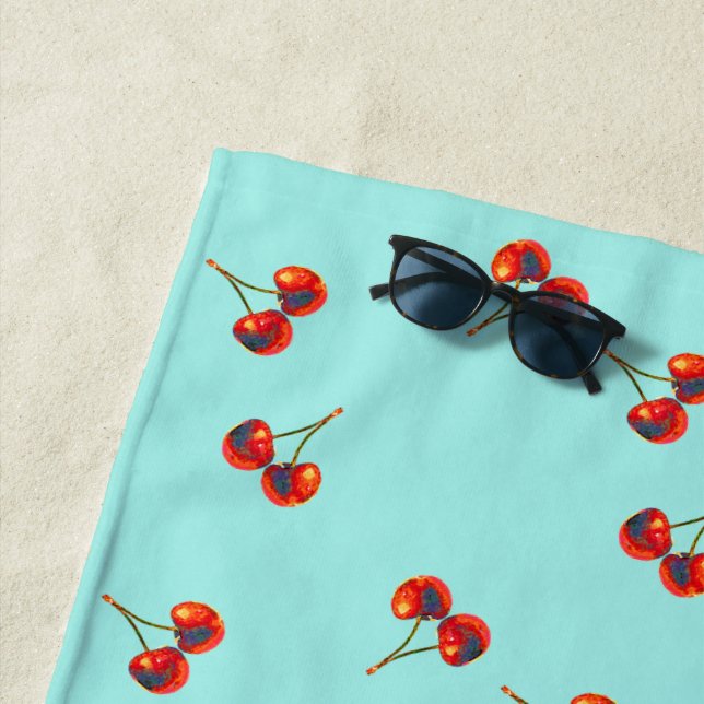 Toalha De Praia Padrão de Cereja Vermelha Vivid (In Situ)
