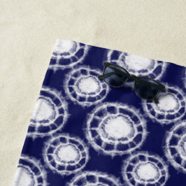 Toalha De Praia Padrão de Círculos Shibori Azul e Branco