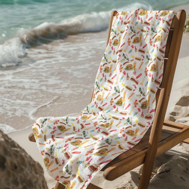 Toalha De Praia Padrão de Comida, Bebidas e Desserts de CHURRASCO  (Criador carregado)