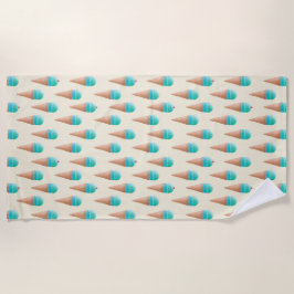 Toalha De Praia Padrão de Cone Sorvete Azul, Amarelo Claro