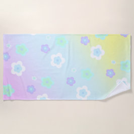 Toalha De Praia Padrão de cor gradiente floral azul Flor