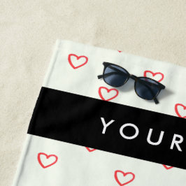 Toalha De Praia Padrão de Coração Vermelho, Amor, Seu Nome, Person