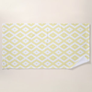 Toalha De Praia Padrão de diamante amarelo pálido e branco