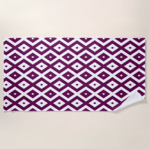 Toalha De Praia Padrão de diamante branco e roxo de ameixa
