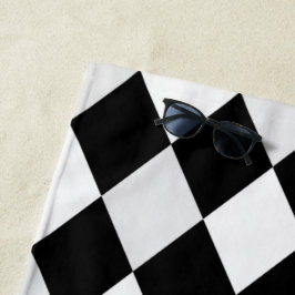 Toalha De Praia Padrão de Diamante Harlequim Preto e Branco