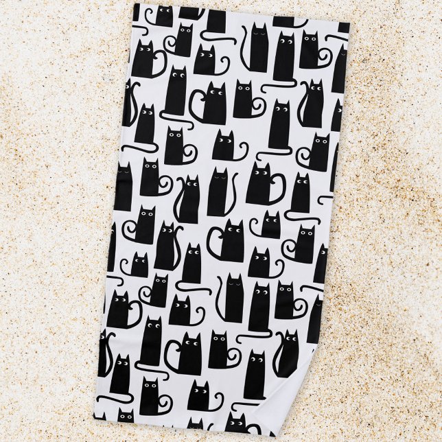 Toalha De Praia Padrão de Diversão de Gato Negro (Fun black cat pattern beach towel)