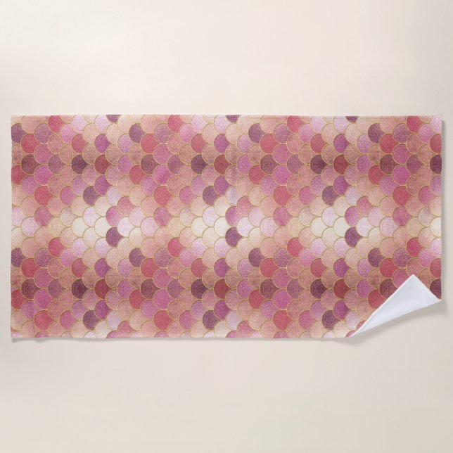 Toalha De Praia Padrão de Escala de Sereia do Shimmer Dourado rosa (Frente)