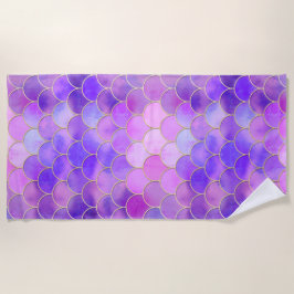 Toalha De Praia Padrão de Escala de Sereia Ultra Violet e Dourada