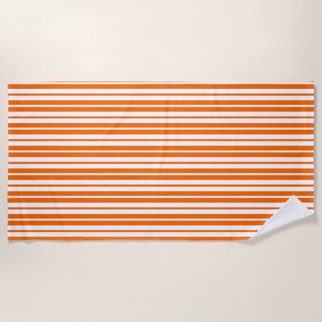 Toalha De Praia Padrão de Faixa Vertical Branco Laranja (Frente)
