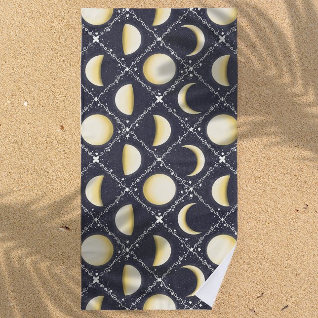 Toalha De Praia Padrão de Fases da Lua Celestial (Moon Phases Beach Towel)