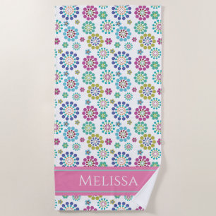 Toalha De Praia Padrão de Flor de Ponto Colorido Girly Personaliza