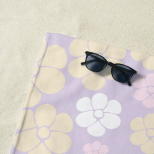 Toalha De Praia Padrão de Flor - Pink Pastel, Amarelo e Roxo