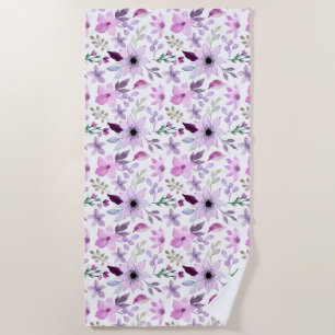 Toalha De Praia Padrão de Flor Rosa e Roxa Elegante