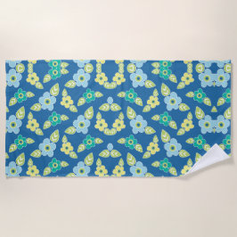 Toalha De Praia Padrão de Flores Azuis Retroativas