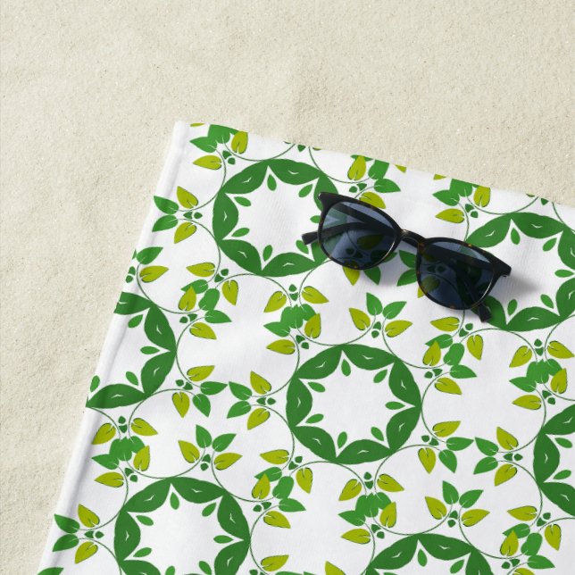 Toalha De Praia Padrão De Folha, Padrão De Folhas, Folhas Verdes (In Situ)