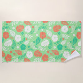 Toalha De Praia Padrão de Folhagem Tropical Verde e Laranja