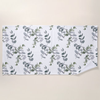 Toalha De Praia Padrão de Folhas de Eucalipto Verde Sálvia Elegant
