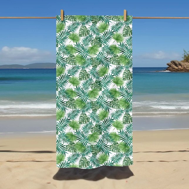 Toalha De Praia Padrão de Folhas Exóticas Tropicais (Tropical Exotic Palm Leaves Pattern Beach Towel
)