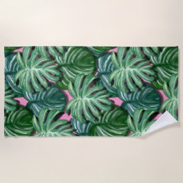 Toalha De Praia Padrão de Folhas Tropicais - Folhagem Verde
